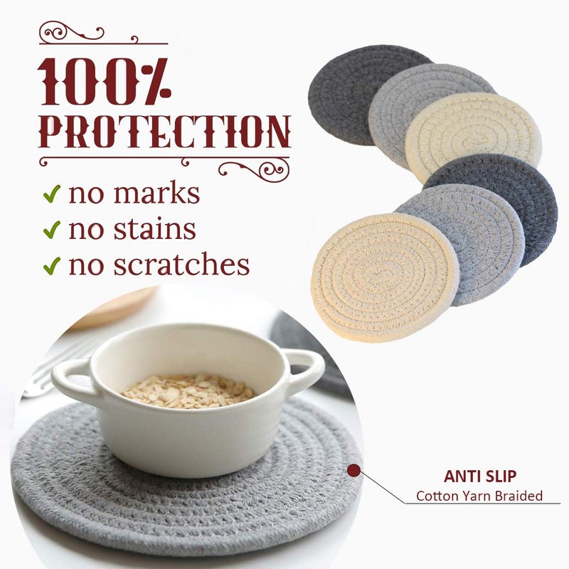 XIAMOOR Absorbent Drink Coasters Handmade Braided Drink Coasters 6 Pack (4.3 Inch, Round, 8mm Thick) Super Absorbent Heat-Resistant Coasters for Drinks Great Housewarming Gift - Image 2